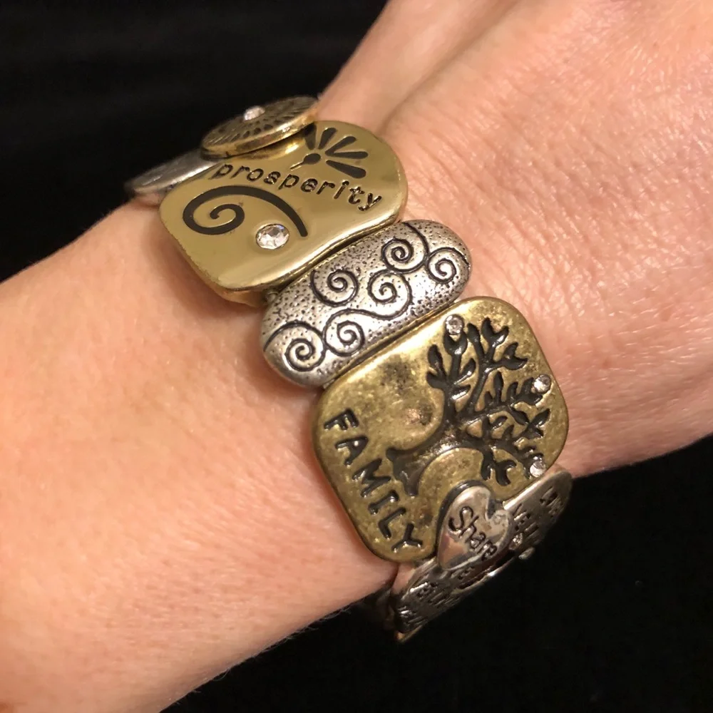 Mixed Metal Spiral Pattern Inspirational Statement Bracelet